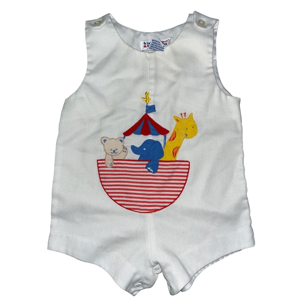 Kids Exchange Vintage White Corduroy Animal Circus Boat Bubble Romper 6M